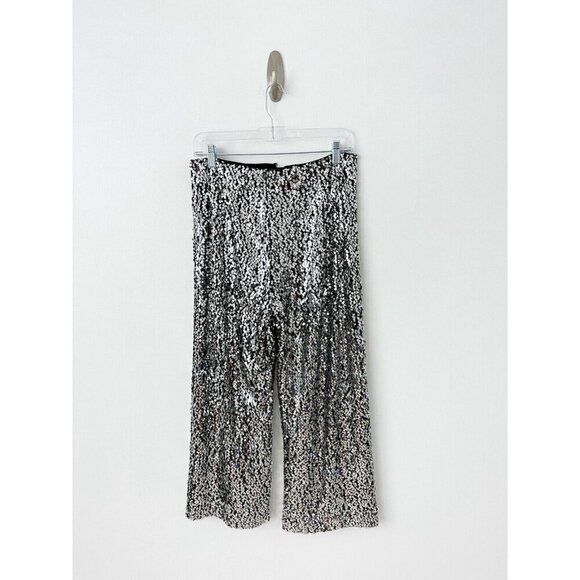 NWT Anthropologie Colette Cropped Wide-Leg Sequin Pants 28 Silver Cocktail $198 - Picture 9 of 11